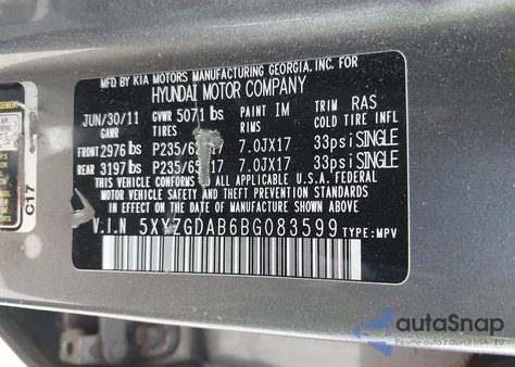 2011 Hyundai Santa Fe Gls из США, поврежденный, VIN 5XYZGDAB6BG083599